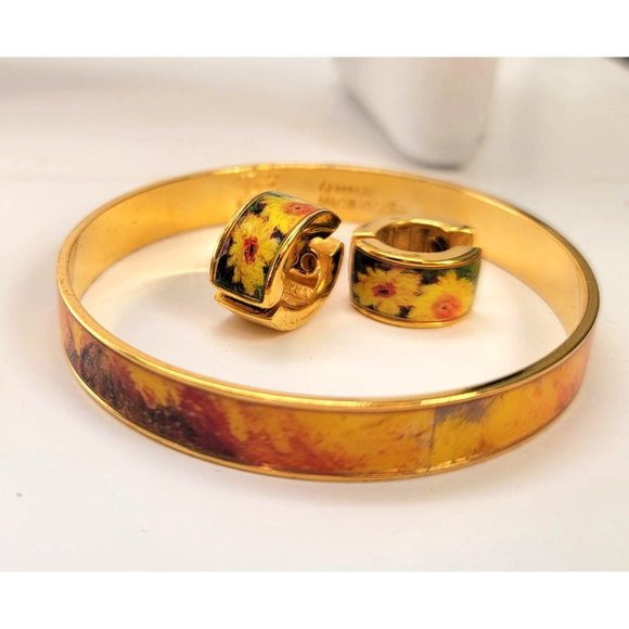 Gold Monet Sunflower Bangle Bracelet and Post Earrings Set by The Met Dh807 - Picture 2 of 14